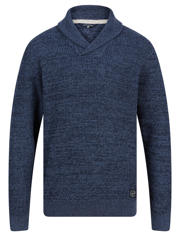 Adoja Cotton Rich Shawl Neck Waffle Knit Jumper in Denim Twist - Tokyo Laundry