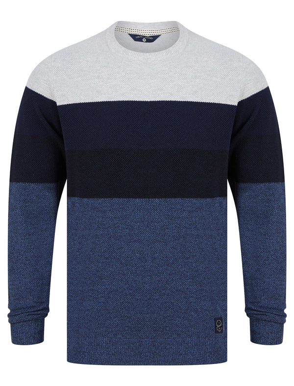 Andoh Crew Neck Textured Knit Cotton Rich Colour Block Jumper in Light Grey Marl - Tokyo Laundry