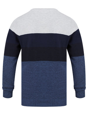 Andoh Crew Neck Textured Knit Cotton Rich Colour Block Jumper in Light Grey Marl - Tokyo Laundry