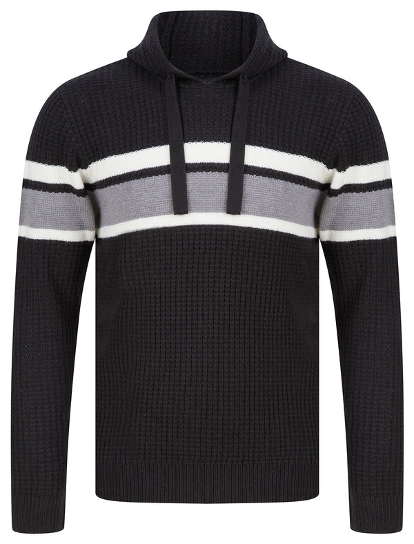 Arcs Textured Waffle Knit Pullover Hoodie in Jet Black - Dissident