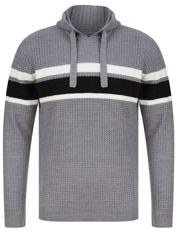 Arcs Textured Waffle Knit Pullover Hoodie in Mid Grey Marl - Dissident