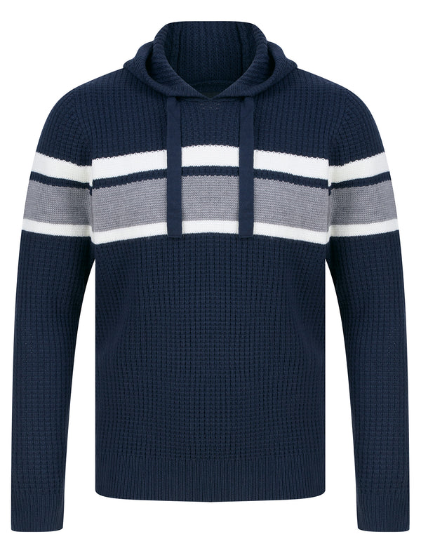 Arcs Textured Waffle Knit Pullover Hoodie in Sky Captain Navy - Dissident