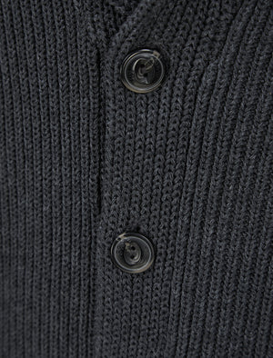 Hurd Rib Knit Cotton Rich Shawl Neck Cardigan in Charcoal Marl - Tokyo Laundry