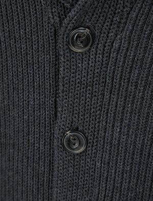 Biel Rib Knit Cotton Rich Shawl Neck Cardigan in Charcoal Marl - Tokyo Laundry