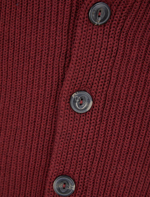 Biel Rib Knit Cotton Rich Shawl Neck Cardigan in Claret - Tokyo Laundry