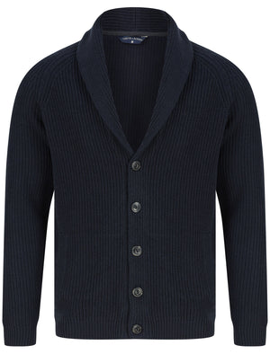 Biel Rib Knit Cotton Rich Shawl Neck Cardigan in Navy - Tokyo Laundry