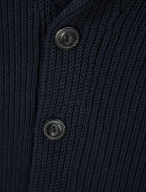 Biel Rib Knit Cotton Rich Shawl Neck Cardigan in Navy - Tokyo Laundry