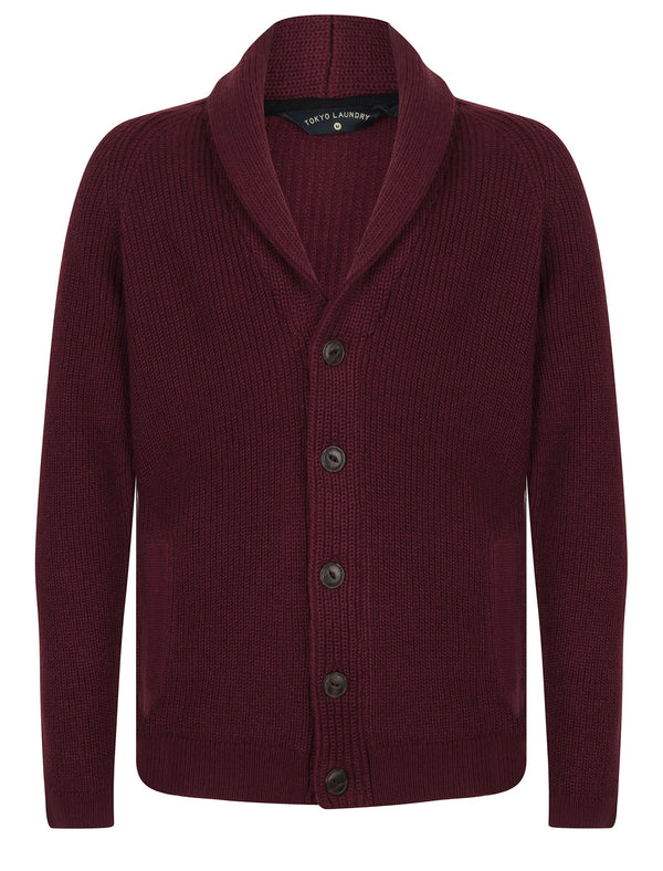 Totnes Soft Knit Shawl Neck Cardigan in Claret - Tokyo Laundry