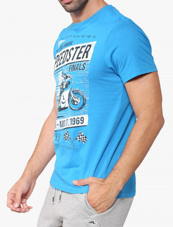 Speedster Motif Cotton T-Shirt In Swedish Blue - South Shore