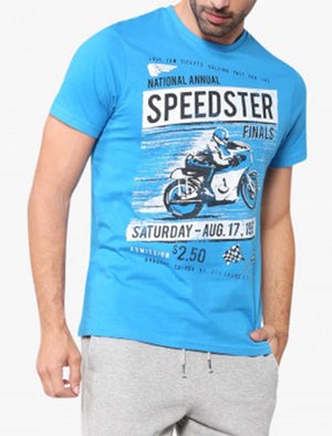 Speedster Motif Cotton T-Shirt In Swedish Blue - South Shore