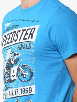 Speedster Motif Cotton T-Shirt In Swedish Blue - South Shore