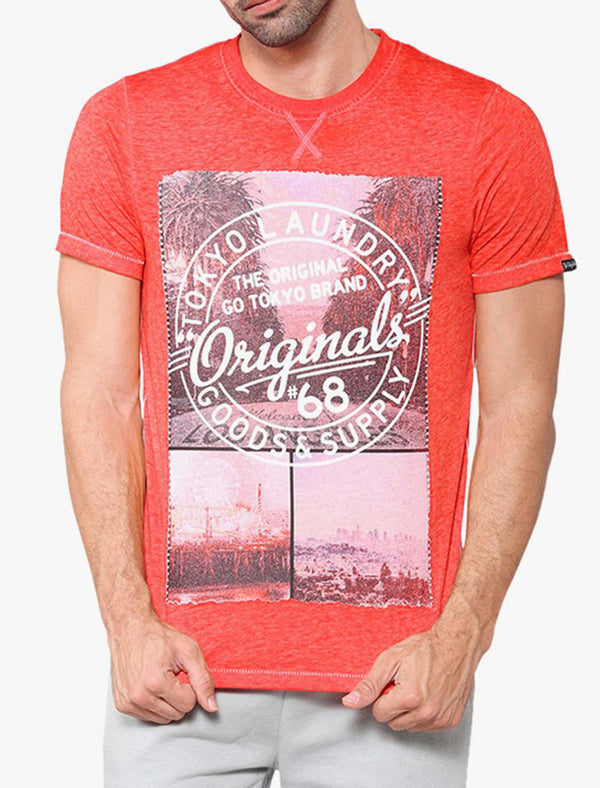 Spring Hills Motif Burnout Jersey T-Shirt In Tokyo Red - Tokyo Laundry