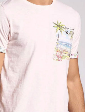 Raft Cotton Slub T-Shirt with Printed Pocket In Primrose Pink - Tokyo Laundry