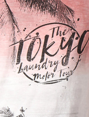 Motor Tour Motif Cotton Slub T-Shirt In Faded Rose - Tokyo Laundry