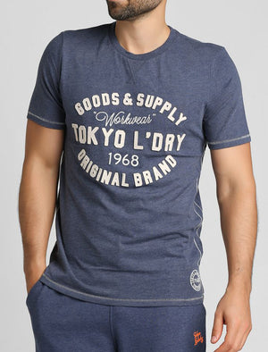 Williamson Applique Cotton T-Shirt In Mood Indigo Marl - Tokyo Laundry