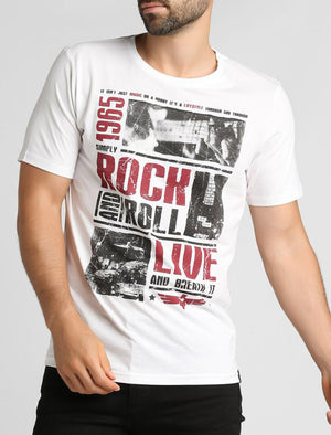 Rock and Roll Motif Cotton T-Shirt in Optic White - Tokyo Laundry