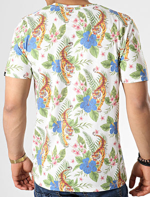 Honolulu Tiger Palm Printed Slub T-Shirt In Marshmallow White - Tokyo Laundry