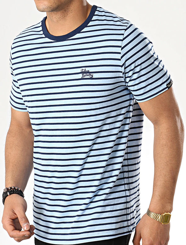 Pacora Grindle Stripe Cotton T-Shirt In Angel Falls Blue - Tokyo Laundry