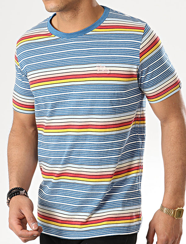 Lowell Striped Cotton T-Shirt In Cornflower Blue Marl - Tokyo Laundry