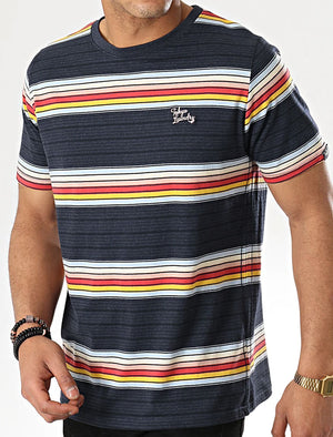 Lowell Striped Cotton T-Shirt In Medieval Blue Marl - Tokyo Laundry