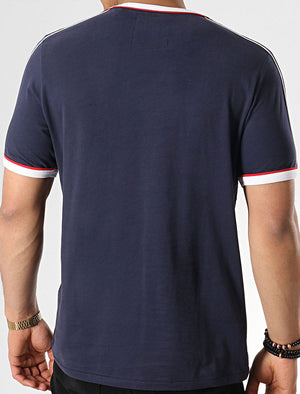 Huson Cotton T-Shirt with Tape Detail Sleeves in Iris Navy - Tokyo Laundry
