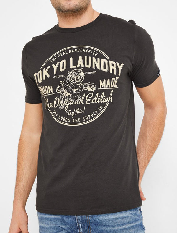 Original Edition Motif Cotton Jersey T-Shirt In Pirate Black - Tokyo Laundry