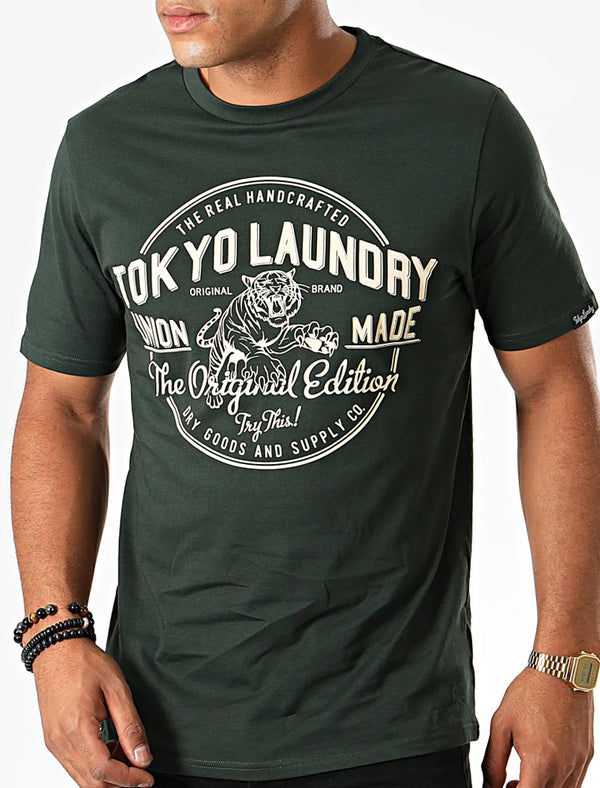 Original Edition Motif Cotton Jersey T-Shirt In Scarab Green - Tokyo Laundry