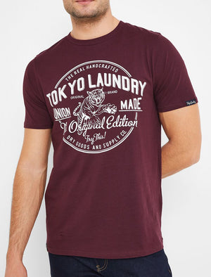 Original Edition Motif Cotton Jersey T-Shirt In Winetasting - Tokyo Laundry