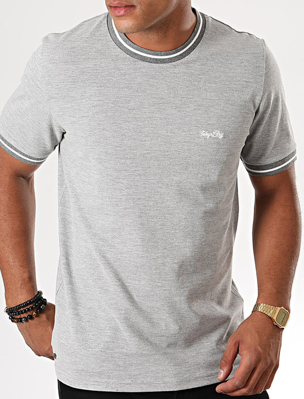 Wentworth Cotton Pique Ringer T-Shirt In Light Grey Marl - Tokyo Laundry