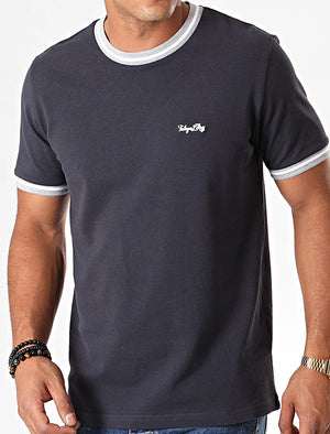 Wentworth Cotton Pique Ringer T-Shirt In Navy - Tokyo Laundry