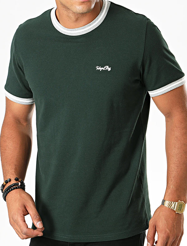 Wentworth Cotton Pique Ringer T-Shirt In Scarab Green - Tokyo Laundry