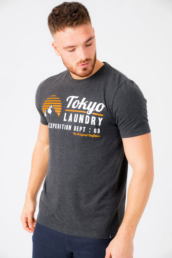 Etherow Motif Cotton Jersey T-Shirt In Dark Charcoal Marl - Tokyo Laundry