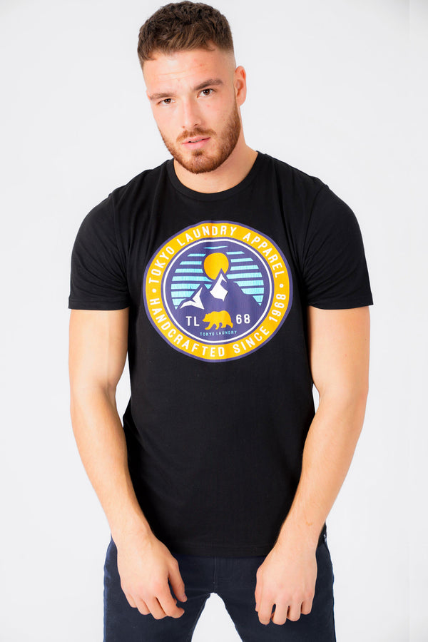 Bruntwood Motif Cotton Jersey T-Shirt In Jet Black - Tokyo Laundry