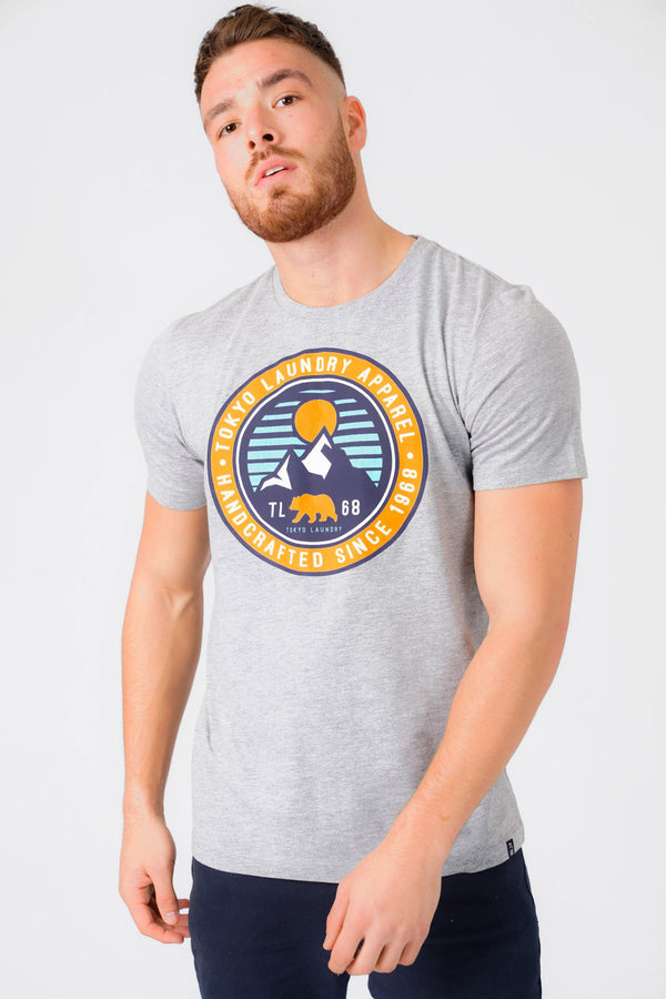 Bruntwood Motif Cotton Jersey T-Shirt In Light Grey Marl - Tokyo Laundry