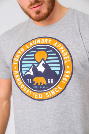 Bruntwood Motif Cotton Jersey T-Shirt In Light Grey Marl - Tokyo Laundry