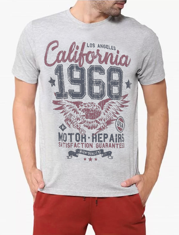 Eagle Calif Motif Cotton Jersey T-Shirt in Light Grey Marl - South Shore