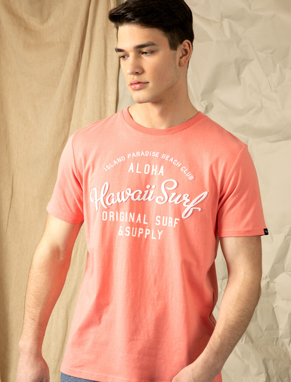 Travis Applique Motif Cotton Jersey T-Shirt in Peach Blossom - Tokyo Laundry