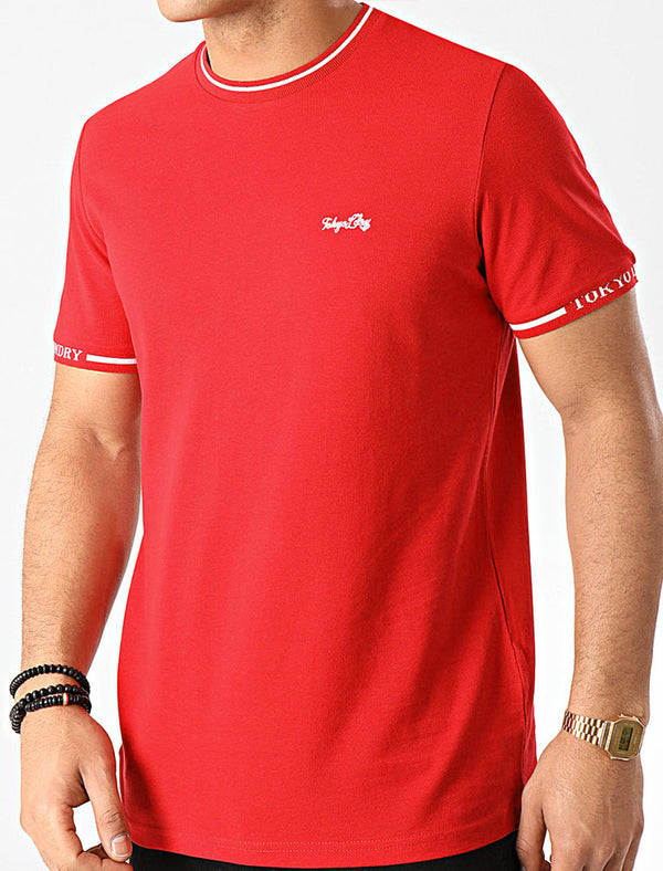 Resin 2 Cotton Pique T-Shirt With Jacquard Cuffs In Barados Cherry - Tokyo Laundry