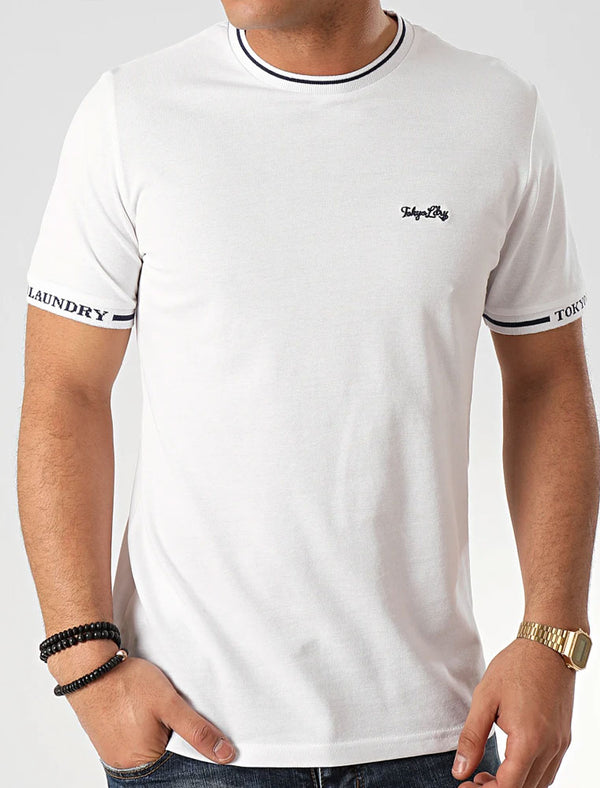 Resin 2 Cotton Pique T-Shirt With Jacquard Cuffs In Bright White - Tokyo Laundry