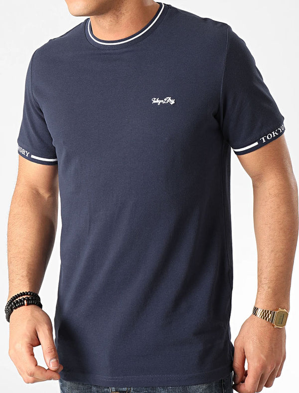 Resin 2 Cotton Pique T-Shirt With Jacquard Cuffs In Medieval Blue - Tokyo Laundry