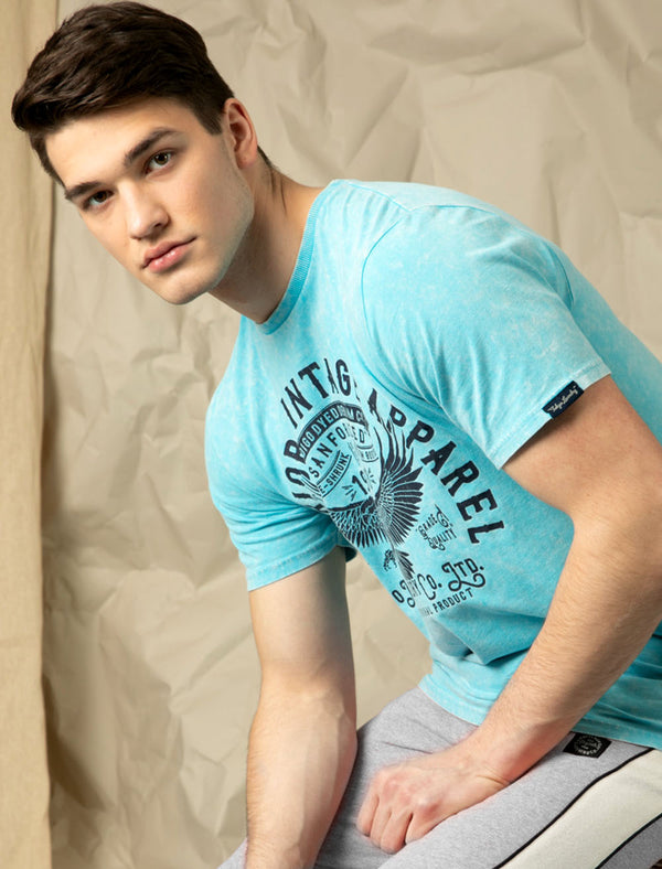 Springfield 2 Motif Acid Wash Cotton Jersey T-Shirt In Blue - Tokyo Laundry