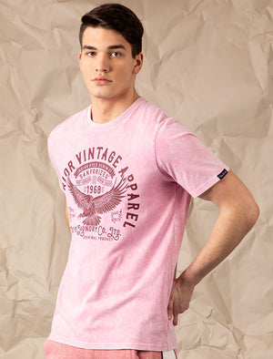 Springfield 2 Motif Acid Wash Cotton Jersey T-Shirt In Pink - Tokyo Laundry