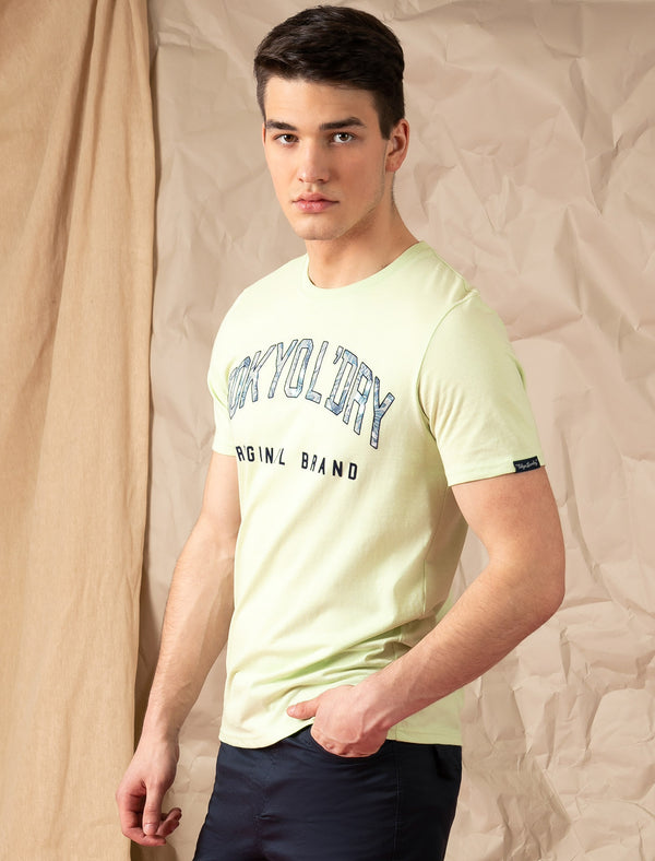 Mokapu Bay Flocked Pattern Motif Cotton Jersey T-Shirt in Seacreast Green - Tokyo Laundry