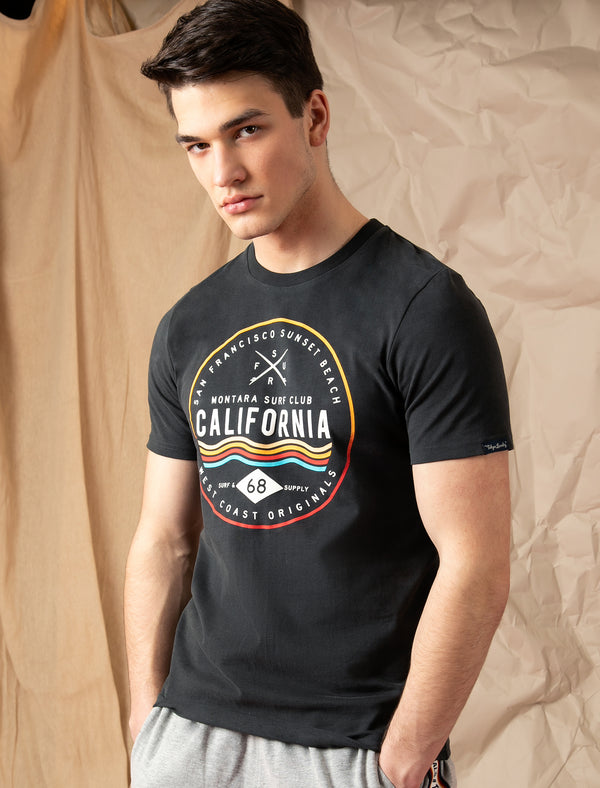 Montara Surf Motif Cotton Jersey T-Shirt In Pirate Black - Tokyo Laundry