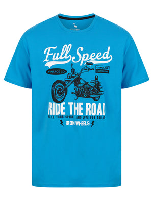Full Speed Motif Cotton Jersey T-Shirt in Blithe Blue - South Shore