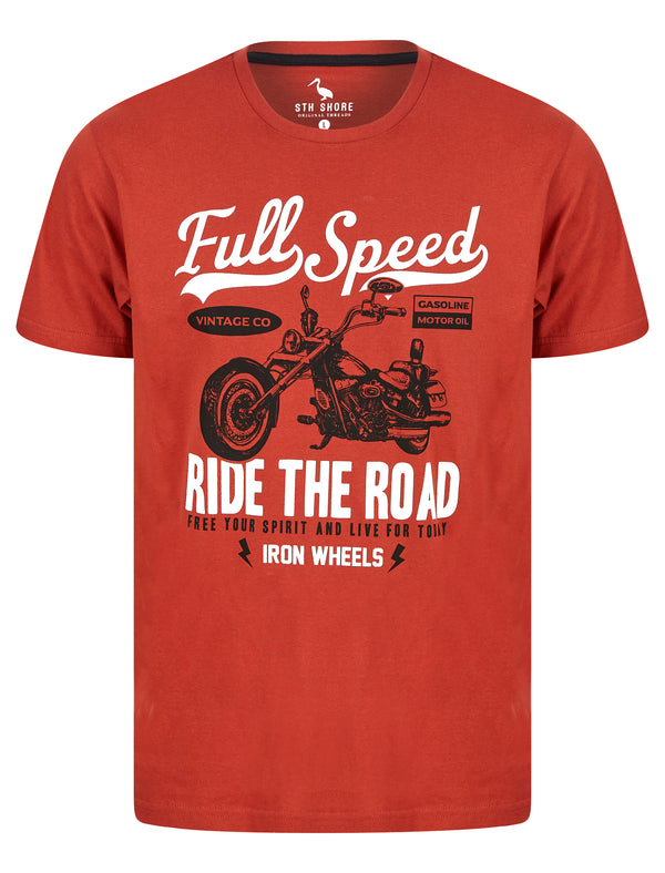 Full Speed Motif Cotton Jersey T-Shirt in Bossa Nova Rust - South Shore