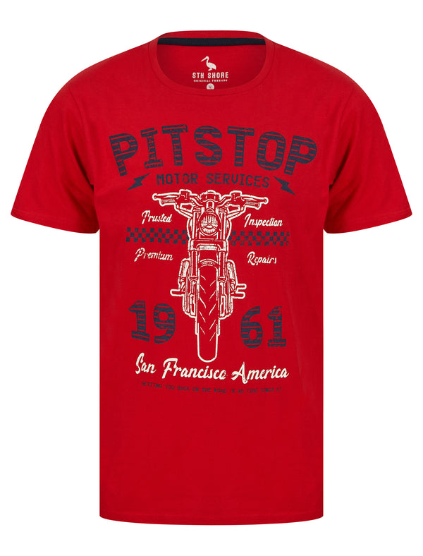 Pitstop Motif Cotton Jersey T-Shirt in Barados Cherry - South Shore
