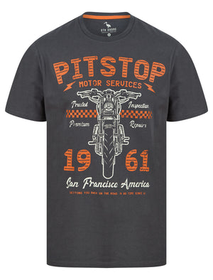 Pitstop Motif Cotton Jersey T-Shirt in Ebony Grey - South Shore