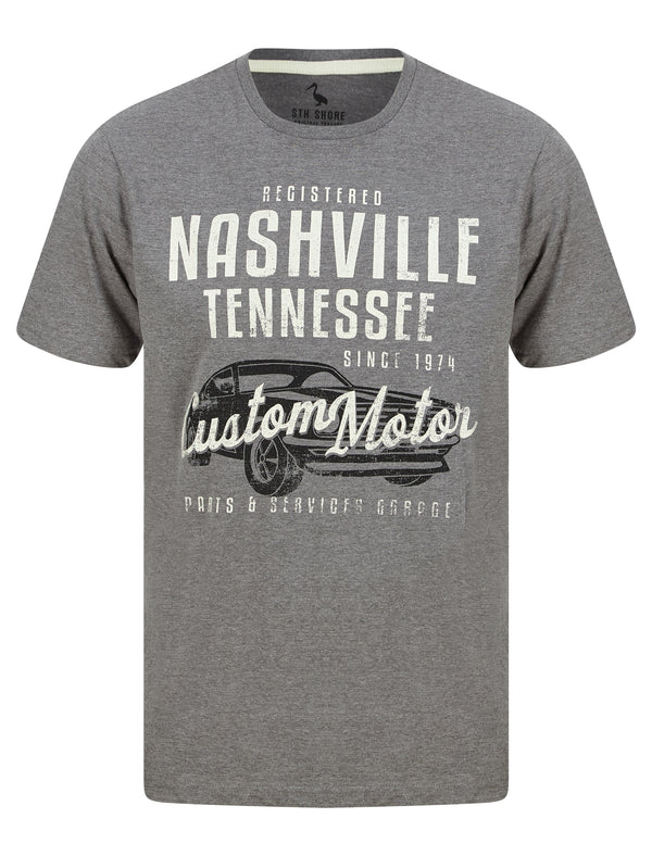 Nash Car Motif Cotton Jersey T-Shirt in Mid Grey Marl - South Shore