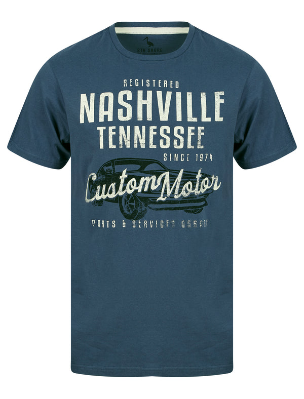 Nash Car Motif Cotton Jersey T-Shirt in Vintage Indigo - South Shore